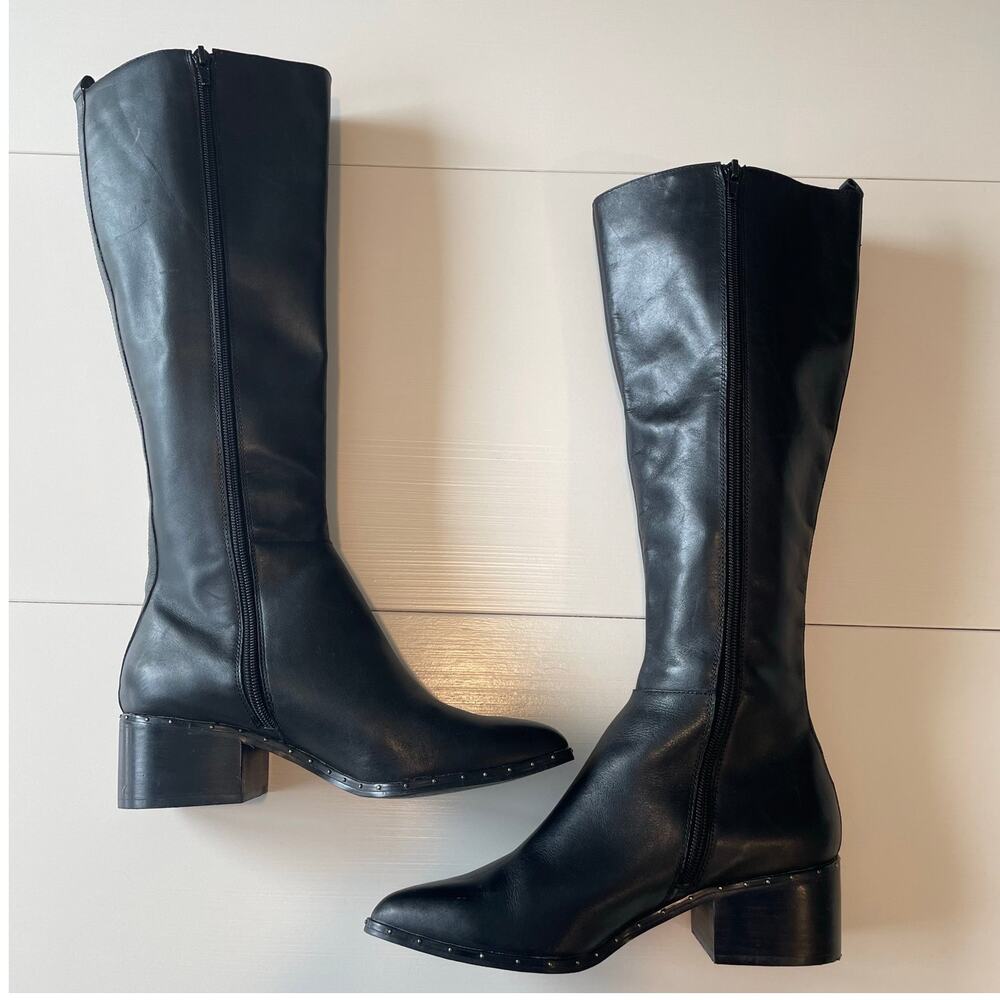 Bleecker & Bond Gabbi Tall Riding Boots Sz 7M Black Gold Studs Equestrian Rodeo - Picture 6 of 12